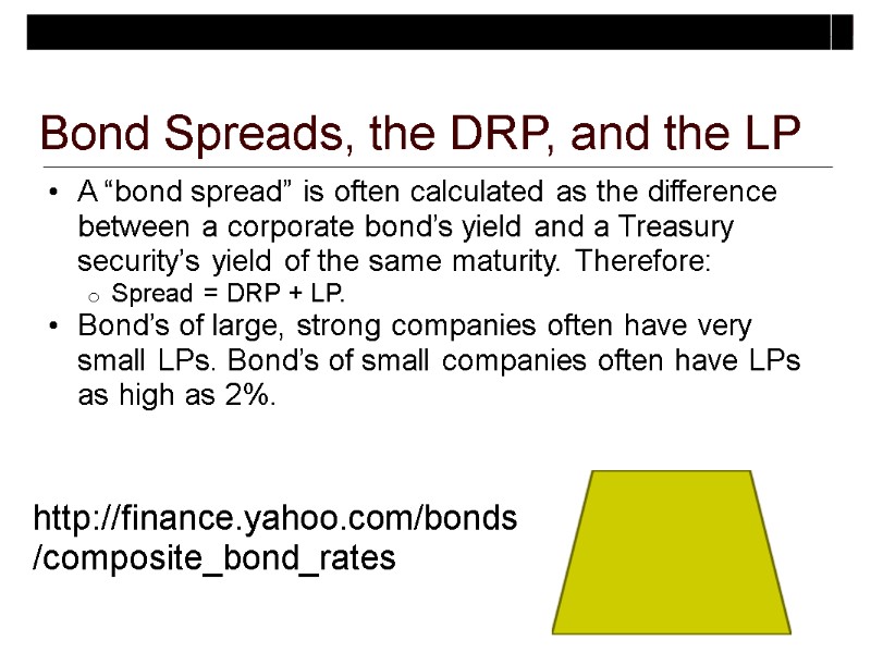Bond Spreads, the DRP, and the LP A “bond spread” is often calculated as